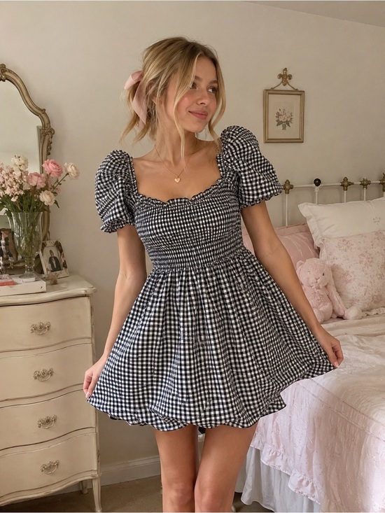 Indulge in Style Dresses & Skirts - Boho Style Black & White Gingham Smocked Babydoll Prairie Dress
Coquette
Size L